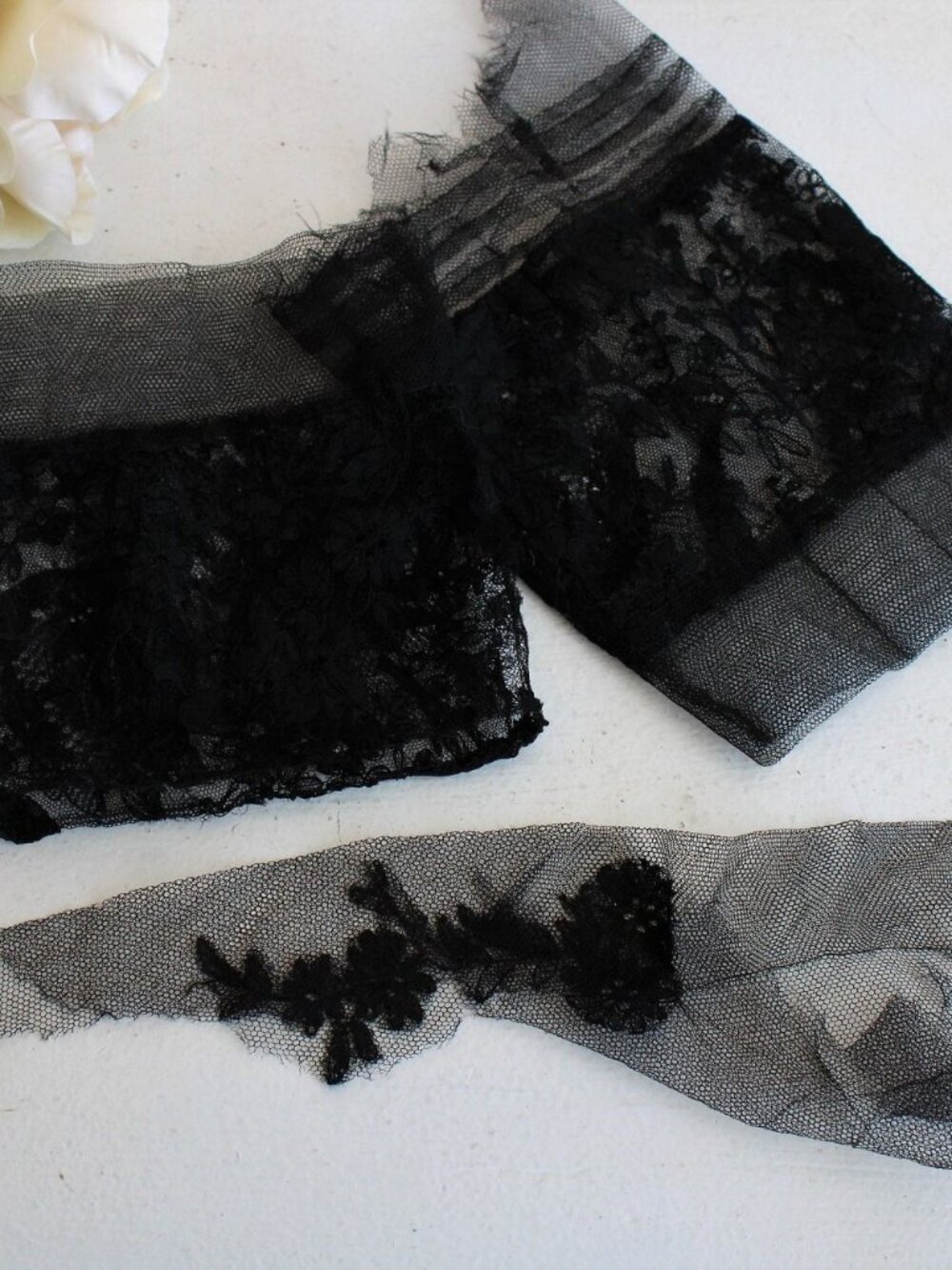 Vintage Early 1900s Cuffs in Black Lace, Antique Sleeve Cuffs